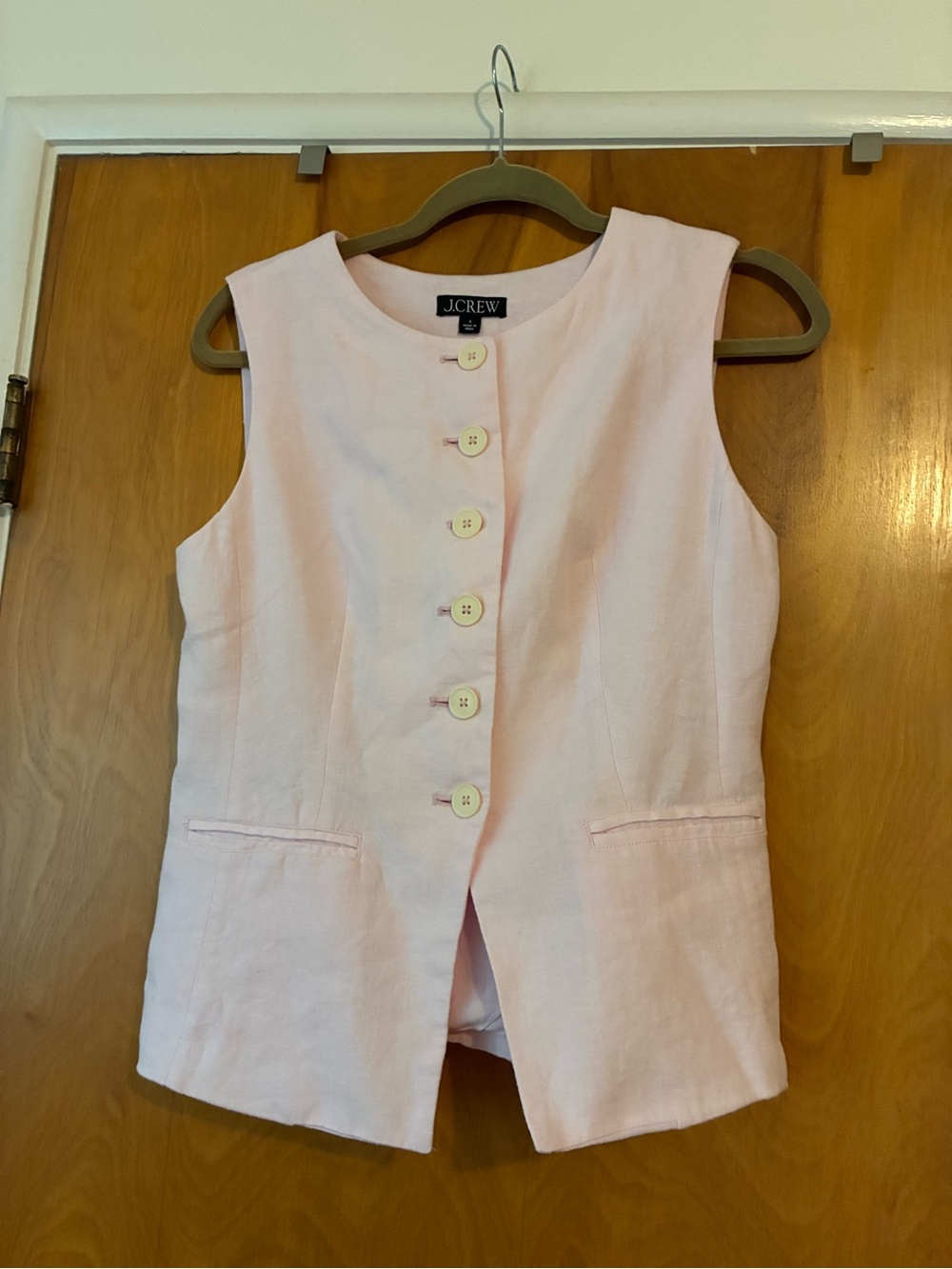 J.Crew linen Button-Front Vest in Light Pink